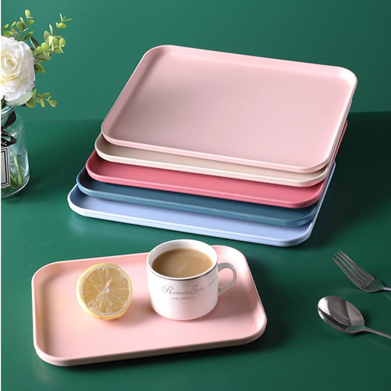 Nordic Style Rectangular Plastic Tray Household Thickened Food Plates Bread Pan Non-slip Tableware Storage Tray Kitchen Utensils