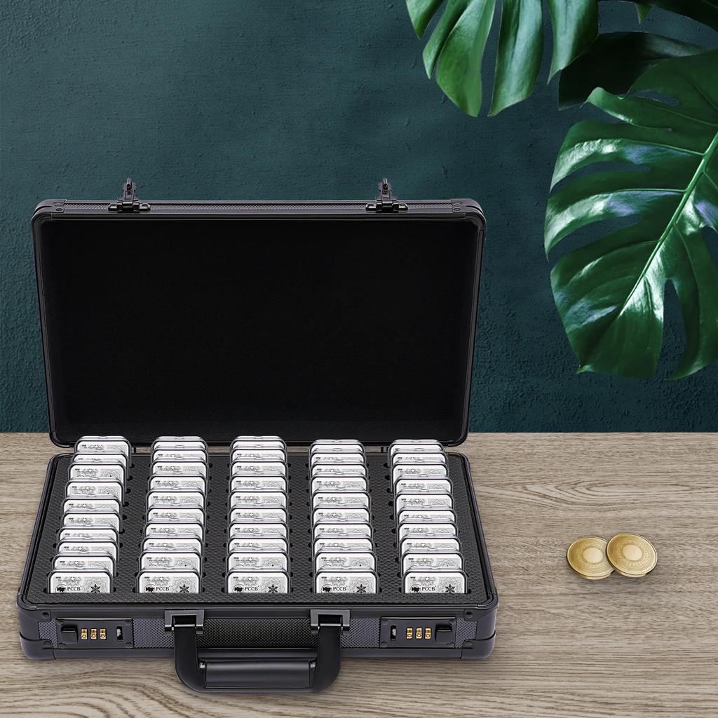 Коробка для хранения слябов с монетами с ручкой, вместимость 50 слябов, алюминиевый кейс, надежный органайзер для демонстрации для коллекций монет, держатель для монет