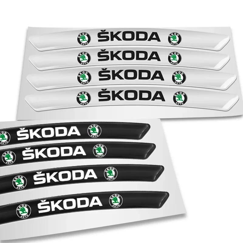 HFB4 4PCS Car Wheel Rim Hub Badge Stickers For Skoda Octavia 2 A5 Fabia 3 Rapid Scala Kodiaq Superb 3 Karoq Kamiq Citigo Accessories