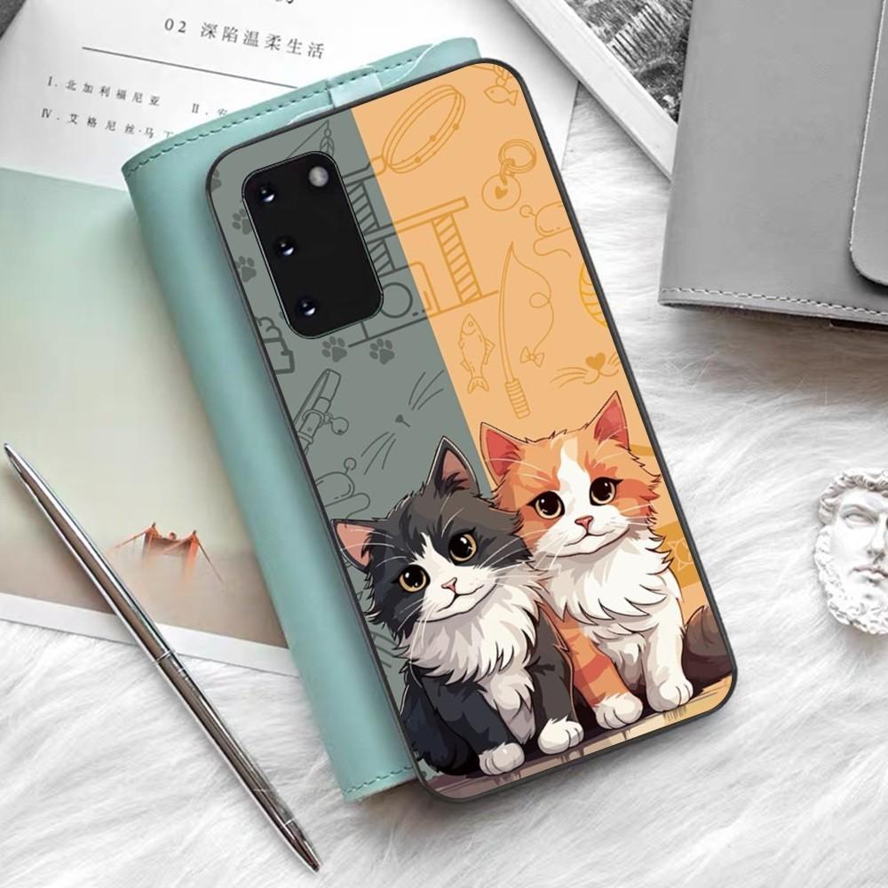 Cartoon Cute Cats Background Phone Case Silicone PC+TPU For Samsung S10 20 30 22 23 24 Plus Lite Ultra Cover