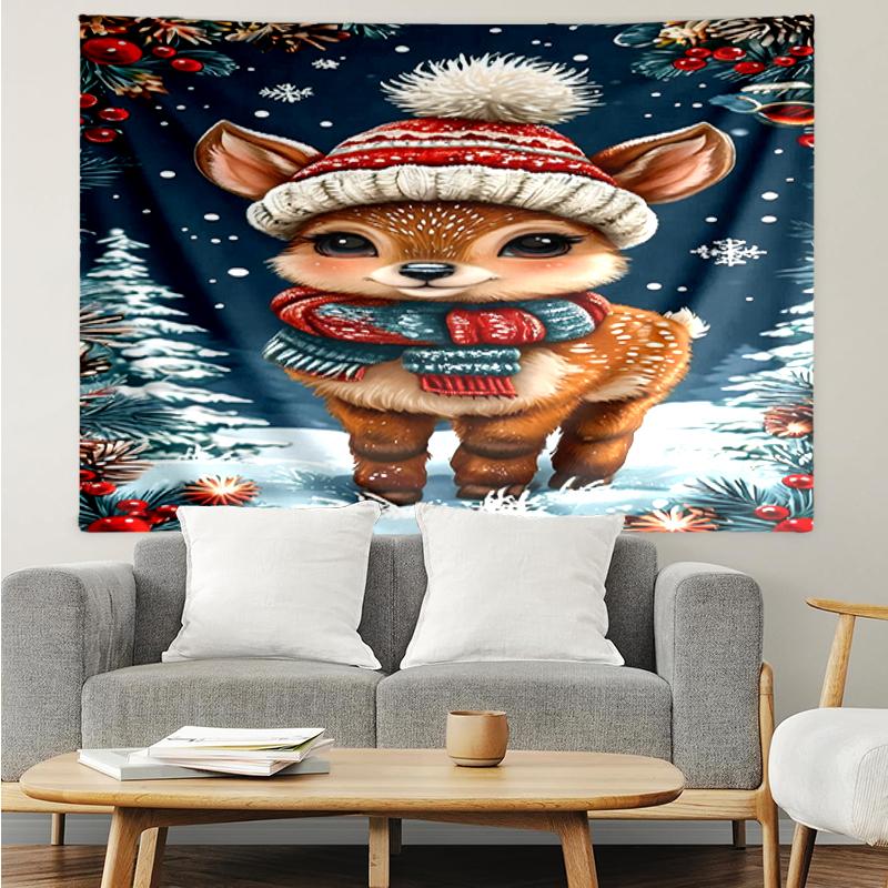 Christmas-reindeer Print Tapestry, Backdrop, Easy Setup, Ideal for Bedroom, Office & Living Room, with Aesthetic Wall Hanging Decor.