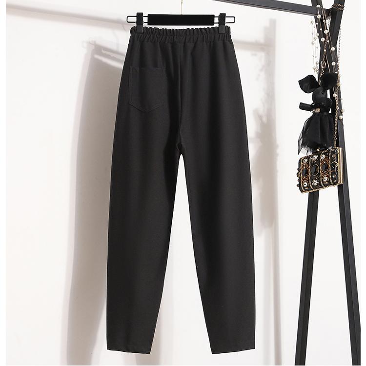 Dimanaf 2023 Plus Size Long Pants Women Elastic Loose High Waist Vintage Solid Cotton Loose Casual Female Basic Trousers Harem Pants Wide Leg Pants