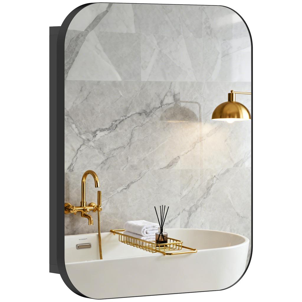 Bathroom Mirror Cabinet, Bathroom Cabinet with Mirror, Adjustable Shelf, 40.2 x 10.2 x 50.9 cm, Black