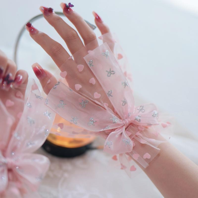 1 Pair Nail Art Tulle Photo Bow Glove Fake Pleated Cuff Manicure Photography Props Nail Tips Display Sleeve Accessories