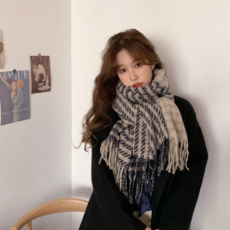 Scarf Women's Winter Christmas Imitation Cashmere Double Sided Red Plaid Scarf Scarf Shawl Thick Warm Green Student