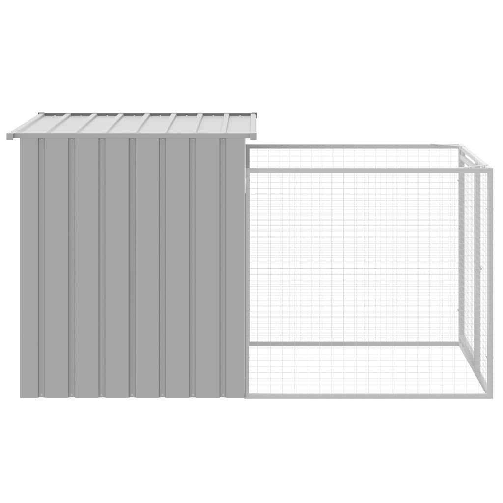 Dog Kennel with Run Light Grey 110 x 201 x 110 cm Galvanized Steel