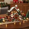 Rustic Winter Home Accents Christmas Wooden House Ornament, Santa Claus/Snowman/Elk Sleds/Winter Cabins Sturdy Wood Snowman Ornament Scene Figurines,