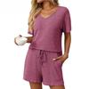 Women's New Summer Solid Colour Pit-striped Pyjamas Short-sleeved Homewear Set