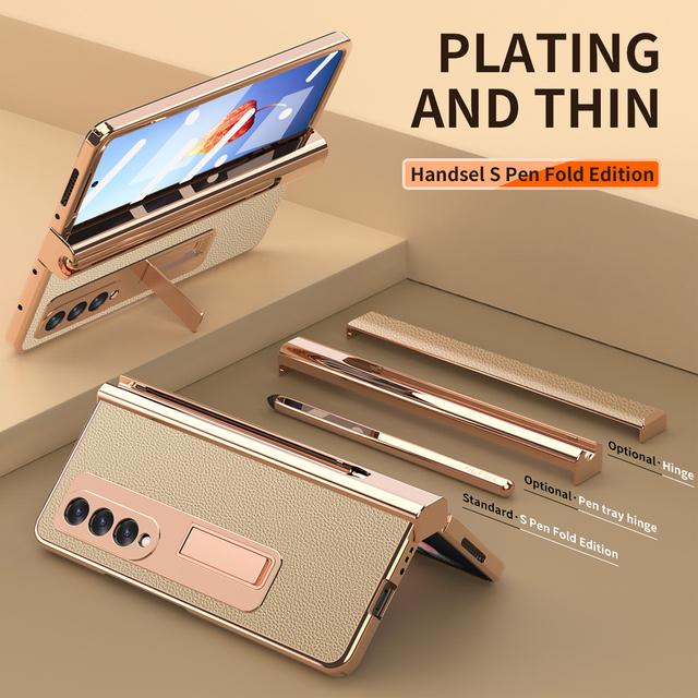 Кожаный чехол с защитой от падения и полным покрытием для Samsung Galaxy Z Fold 4 Fold4 Fold3 Fold2 Fold 3 2 Kickstand Glass Film Cases