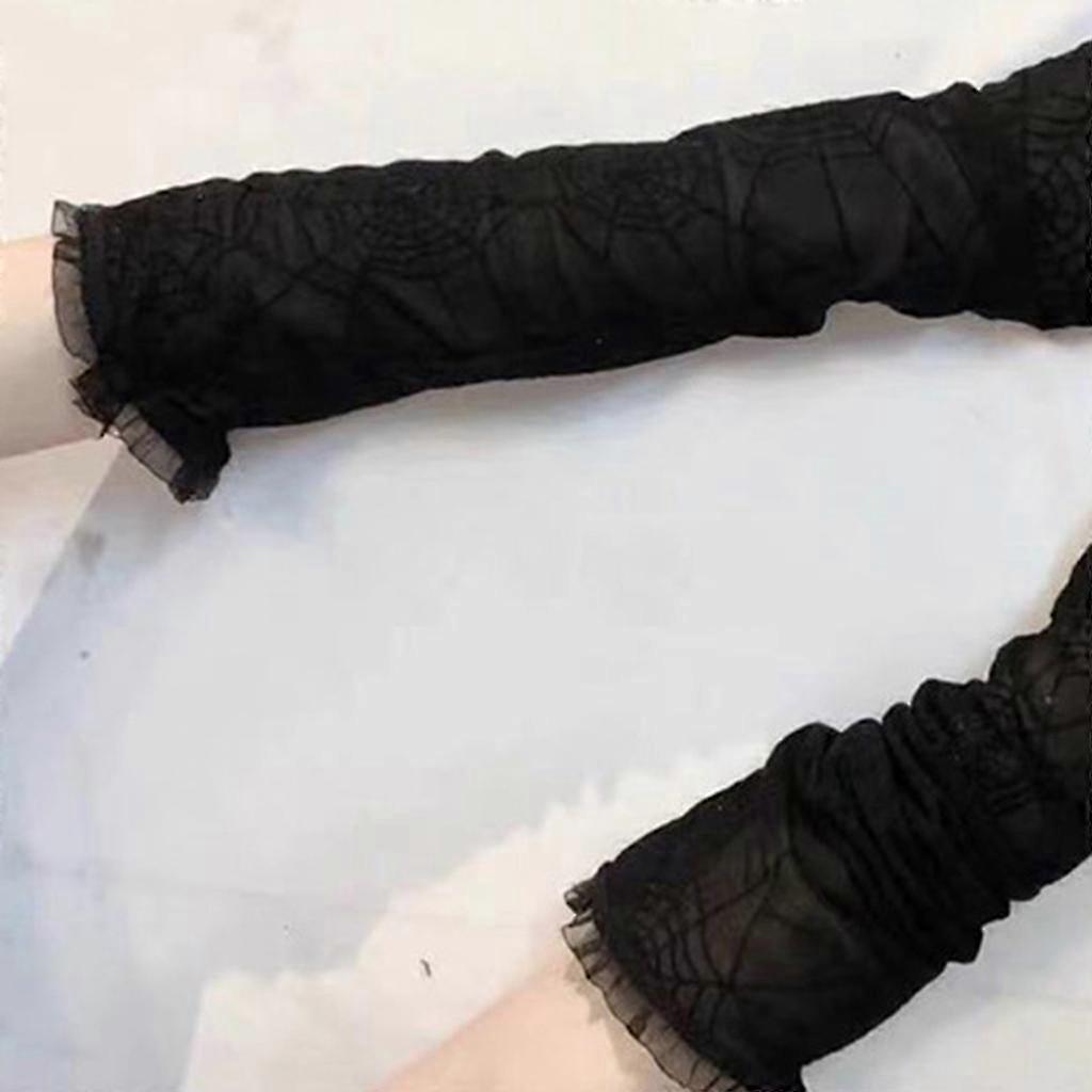 Elbow Length Mesh Lace Long Gloves Sheer Spider Web Gloves Halloween Gloves