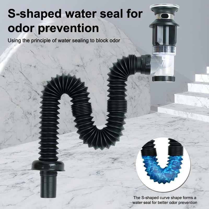 1Set Bathroom Kitchen Sink Drain Pipe Kit Flexible Expandable Anti-Odor Sink Drain Pipe Accessories