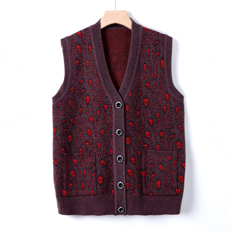 Middle-aged and Elderly Women's Autumn Clothing New Knitted Sweater Grandma Autumn Sweater Vest Jacket
