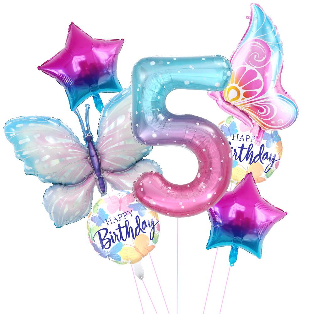 Ice Purple Butterfly Balloon Set Starry Sky Digital Side Flying Butterfly Baby Shower Birthday Party Arrangement