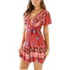 V-neck Sexy Tight-fitting Ruffle Dress Bohemian Style Small Fresh Print Dress