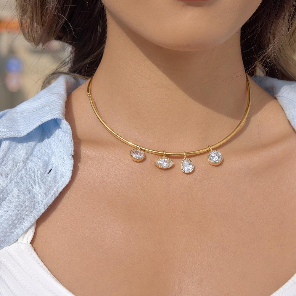 Gold Plated Pendant Necklace Stainless Steel Neck Collar Retro Neck Chain Fashion Jewelry