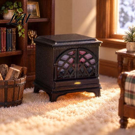 Tabletop Miniature Decor 1:12 Dollhouse Fireplace with LED Light Vintage Mini Stove Furniture Accessory 1 12 Scale Light Up Model for Doll
