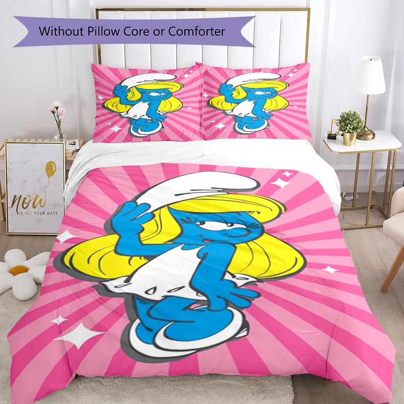 3pcs The Smurfs Bedding Set Duvet Cover Closure Includes 1 Duvet Cover & 2 Pillowcases, Soft and Comfortable for All Seasons.