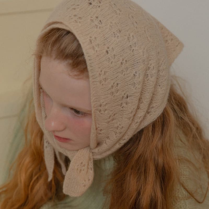 mellotory 100% cashmere crochet shawl muffler (beige)