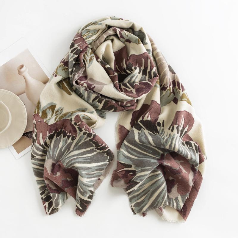 A New Winter Faux Cashmere Scarf for Women with Printed Patterns A Warm and Cold proof Scarf  and A Literary and Retro Style Shawl