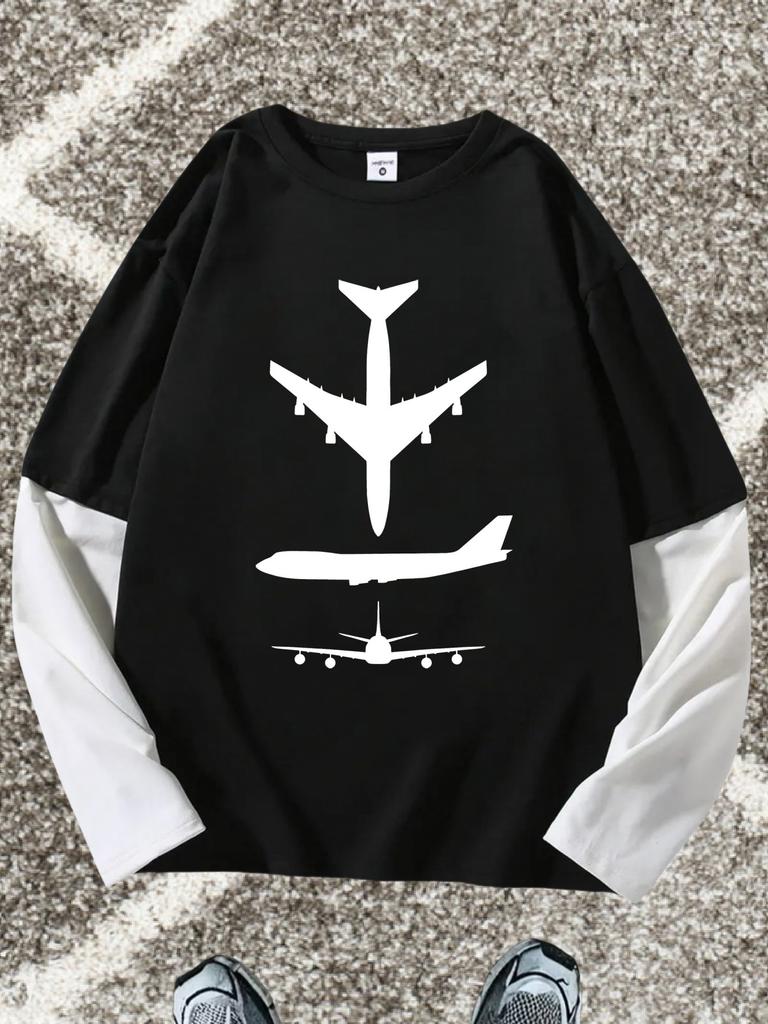 Men's Long-Sleeve T-Shirts with Airplane Print, Men & Women Y2K Goth ShirtStylish And Comfortable, Perfect for Various Occasions