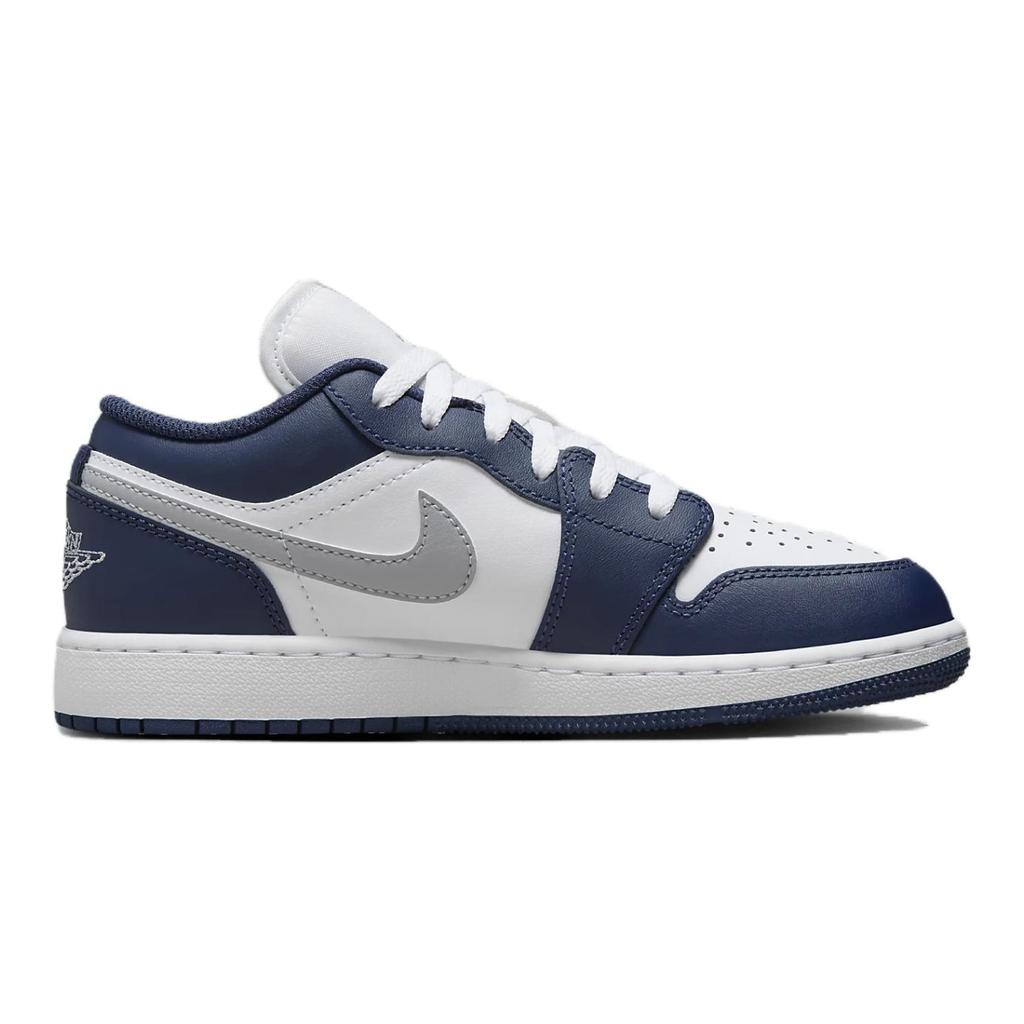 Jordan Air Jordan 1 Нескользящая Амортизация Устойчивая к истиранию Низкие Детские Баскетбольные Кроссовки Серый Синий 553560-141