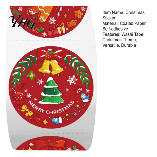 Christmas Card Envelopes Roll Stickers, 8 Festive Patterns Print, Round Holiday Envelope Snowman Gift Decor Seals, Decorative Coated Paper Stickers