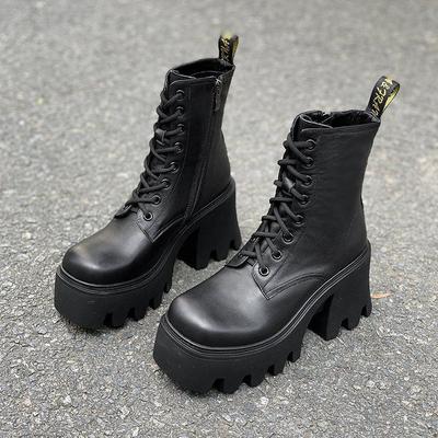 2025 весна и осень новые ботинки Мартина женские ботинки на платформе с утолщенной подошвой короткие ботинки одинарные ботинки британский стиль толстый каблук высокий каблук квадратный носок показывает фе