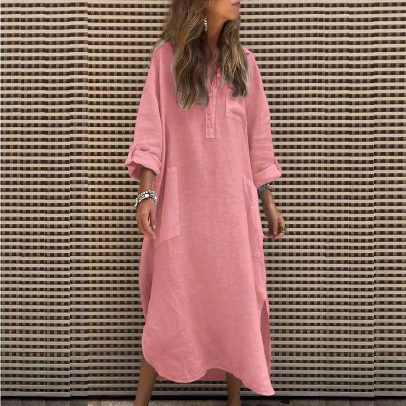 Elegant Solid Color Irregular Dress for Women In Spring Summer Simple Button Pocket Long for Women Casual Dresses