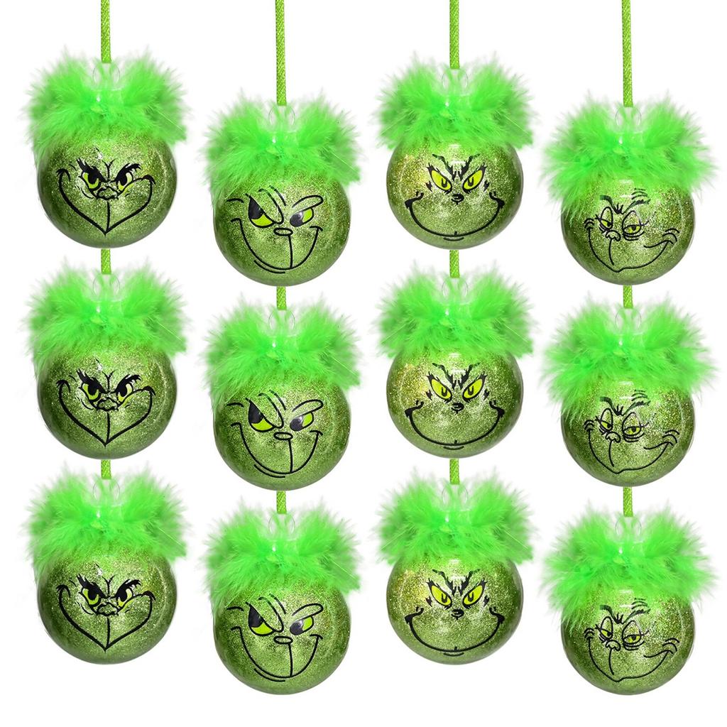 12PCS-Pack Of Christmas Decoration Christmas Tree Ornaments With Green Hair, Cute Decoration Props