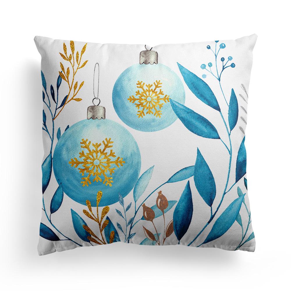 New Christmas Blue Watercolor Elk Pillow Cover  Decoration Holiday Gift Sofa Cushion  Bedroom Room Home