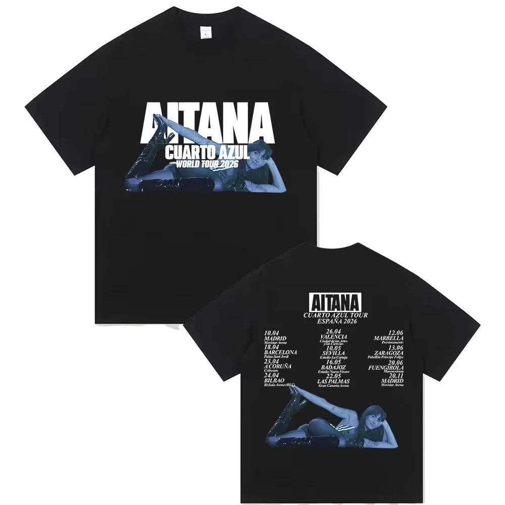 Aitana Cuarto Azul 2026 World Tour Printed TShirt Mens HipHop Vintage Fashion Cotton Short Sleeve TShirt Fan Streetwear