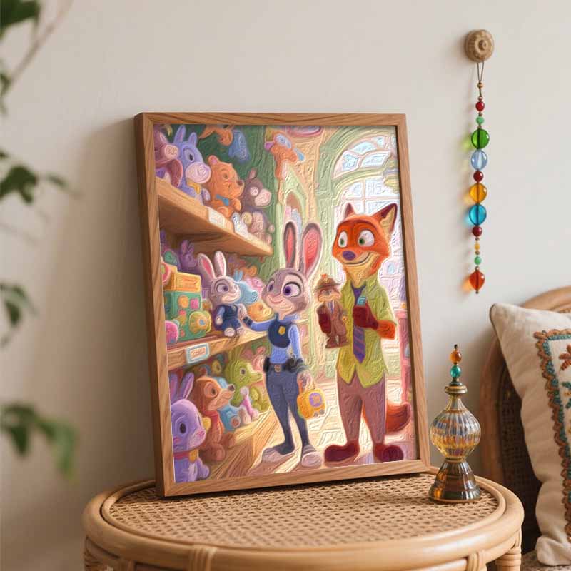 Disney Цифровой набор для рисования маслом Ручная раскраска Картина Домашний декор Сцена из мультфильма Зверополис Полицейский Лис Кролик Магазин игрушек