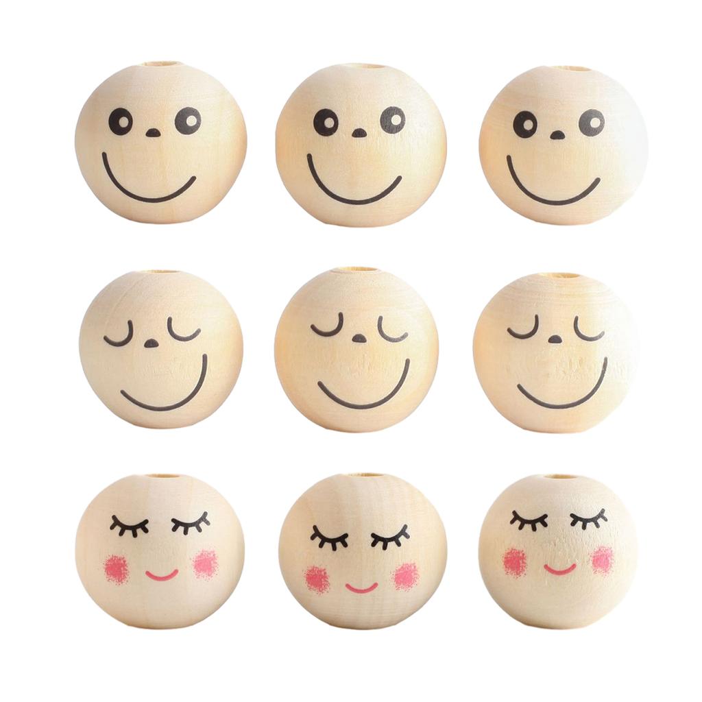 20Pcs Smiles Wood Beads Natural Wood Beads for Crafting Wooden Faced Beads Wooden Balls with Hole for DIY Decor Craft