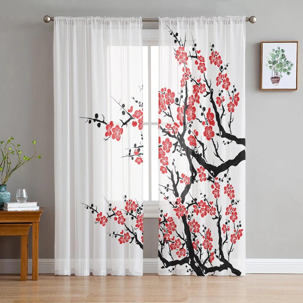 Розовые цветы вишни белые прозрачные шторы для гостиной тюль занавеска для спальни кухонное окно