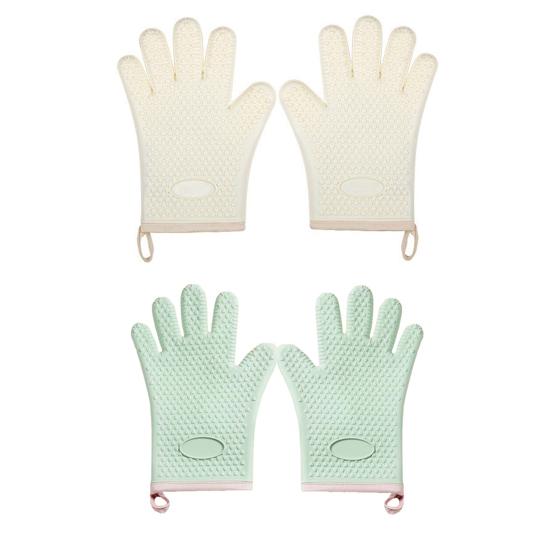 1 Pair Silicone Oven Gloves Anti-scalding Heat Resistant Up To 450 Degrees Fahrenheit Five Finger Oven Mitts Cooking Accessories