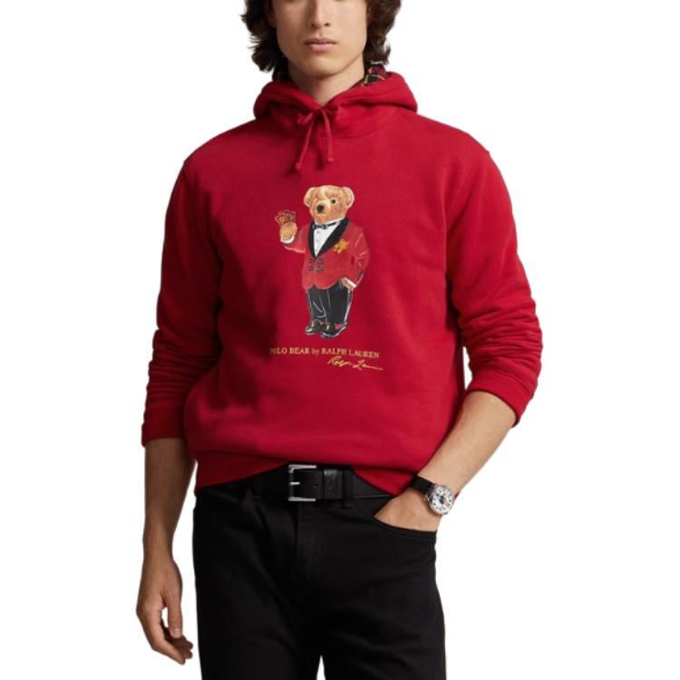 Polo Ralph Lauren SS24 Letter Bear Print Casual Hoodie Мужские толстовки с капюшоном Красный MNPOKNI16823377-600