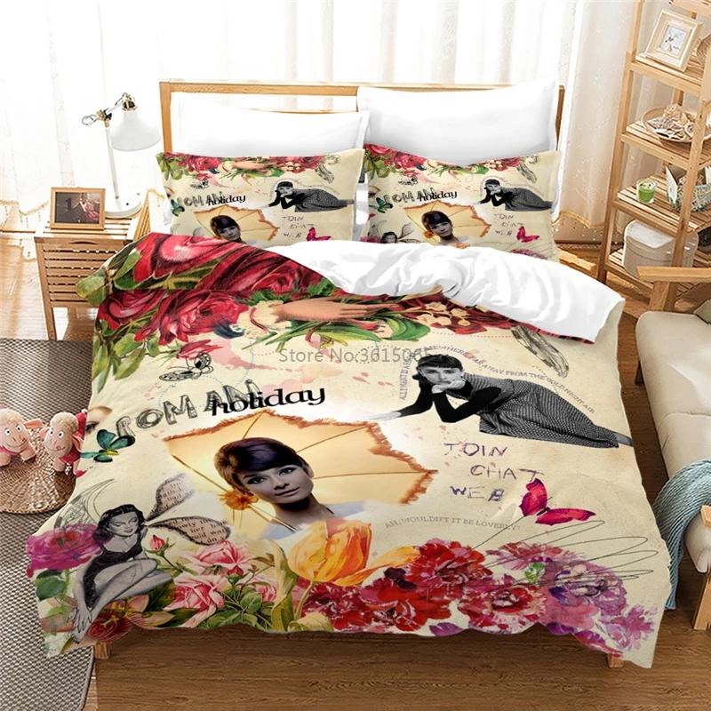 Audrey Hepburn 3D Duvet Cover Set with Pillowcase Printed Bedding Set Single Double Twin Full Queen King Size for Bedroom Decor