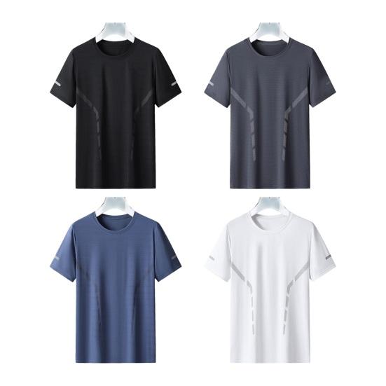 Летняя мужская футболка из ледяного шелка с круглым вырезом, свободная однотонная пуловер с короткими рукавами, повседневная повседневная одежда, спортивный топ для фитнеса