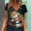 Summer Women's T Shirt Cat Print Casual Short Sleeve 3d T-Shirts Fashion Streetwear Crew Neck Pullover Female Oversized Clothing