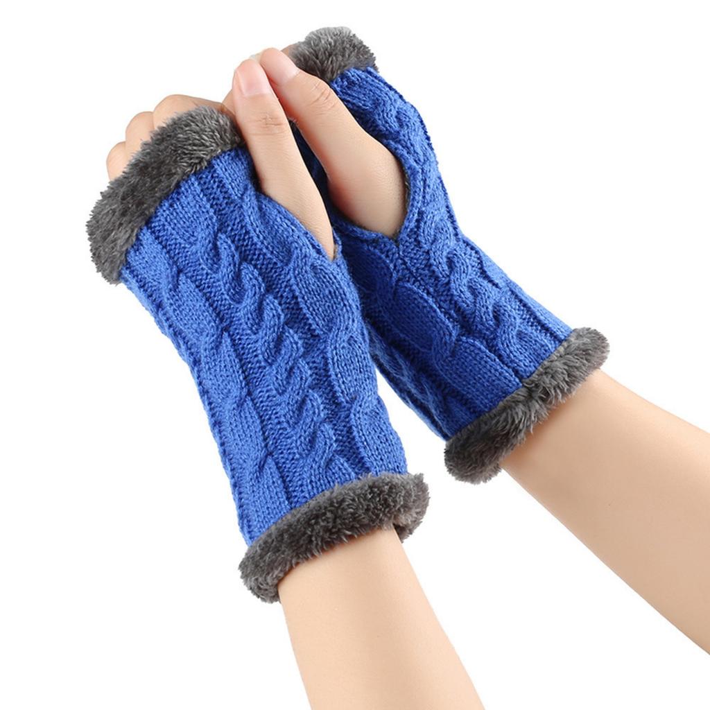 Women's Winter Warm Wool Gloves, Fingerless Twisted Knit Color Short Gloves
