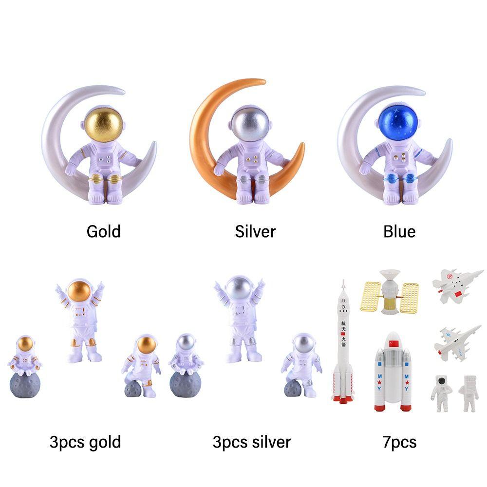 Принадлежности для дня рождения мальчика, Миниатюрные топперы для торта в виде ракеты для детского праздника, Фигурка астронавта на космическом шаттле