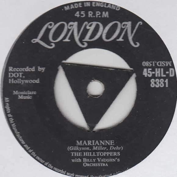 7-дюймовая пластинка HILLTOPPERS, BILLY VAUGHN & HIS ORC - Marianne / You're Wasting Your Time 45HLD8381 London Records 1957 UK Рок Б/У