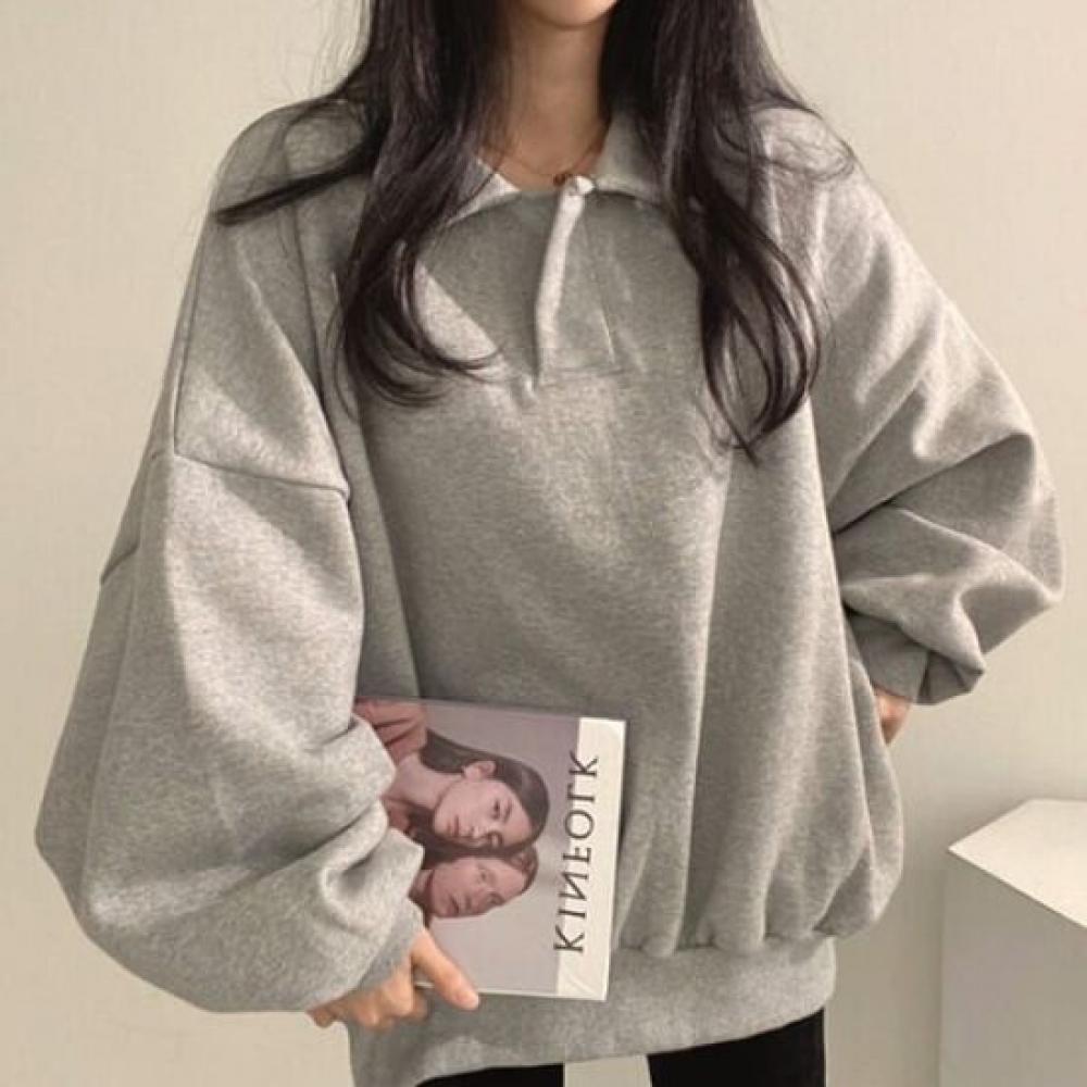 Navava Casual Loose Fit Long Sleeve Collar Sweatshirt Nt2164
