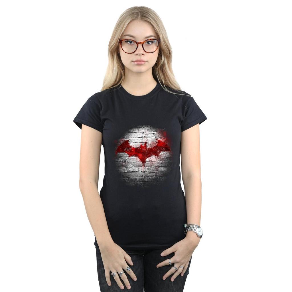 DC Comics Womens/Ladies Batman Logo Wall Cotton T-Shirt