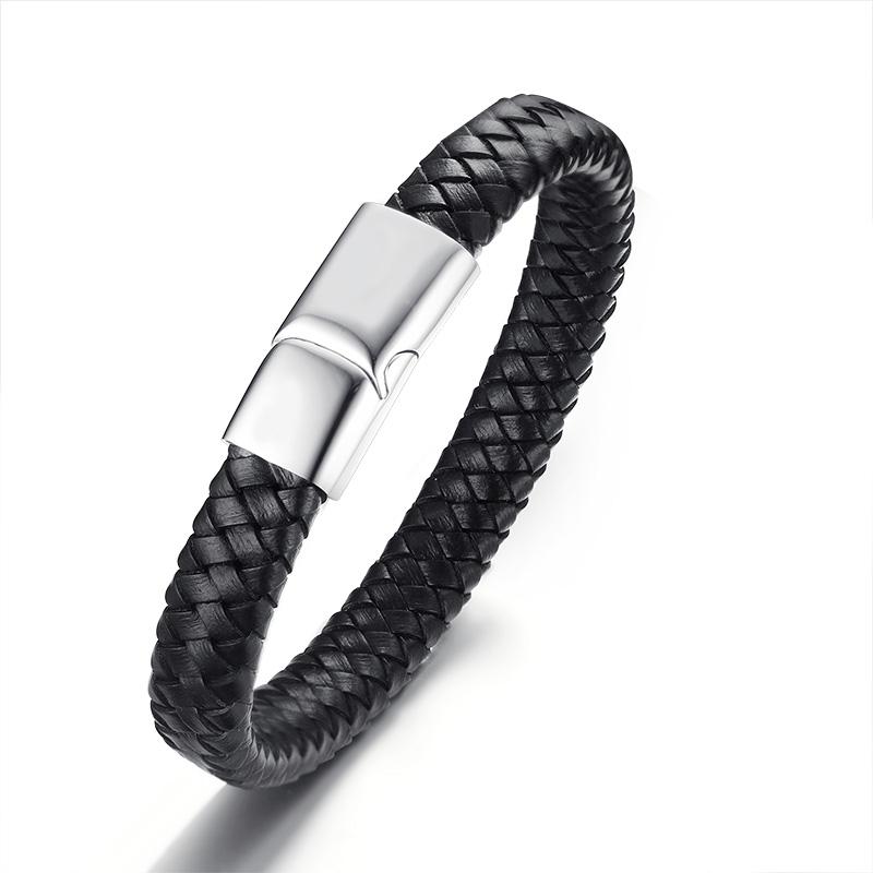 Medical Emergency Alert Bracelet Diabetes 1 Reminder Jewelry Leather Black Stainless Steel Bracelet Free Custom Jewelry