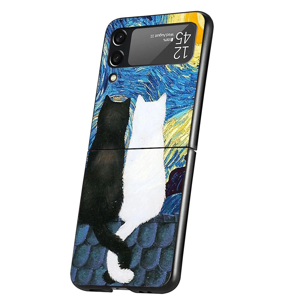 Black Cat Cartoon Cute Cover Phone Case For Samsung Galaxy Z Flip 7 6 5 4 3 5G Flip7 Flip6 Flip5 Flip4 Flip3 Black Fundas Shell