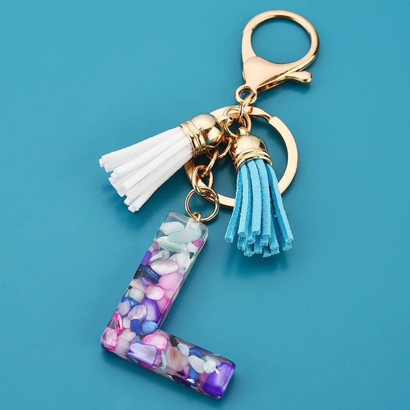 Wish Creative Fashion Jewelry: Colored Acrylic Letter Tassel Keychain