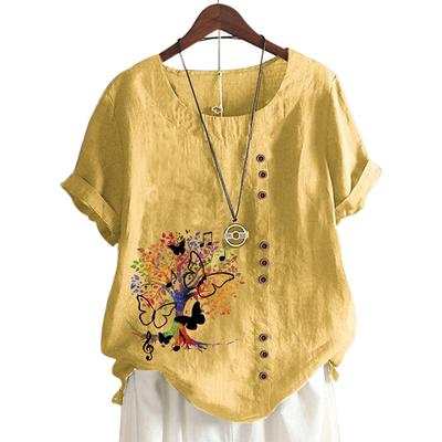 Классический женский топ с круглым вырезом, 11 яркими принтами и пуговицами