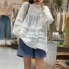 Spring Summer Thin Ruffles Sunscreen Women Tops Vintage Japanese Patchwork Lace Loose Mori Blouses