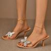 Модные женские сандалии 2025 Лето Новый стиль Роскошный бант со стразами Дизайнерский квадратный носок Открытый носок Женские туфли на высоком каблуке Большой размер 35-43